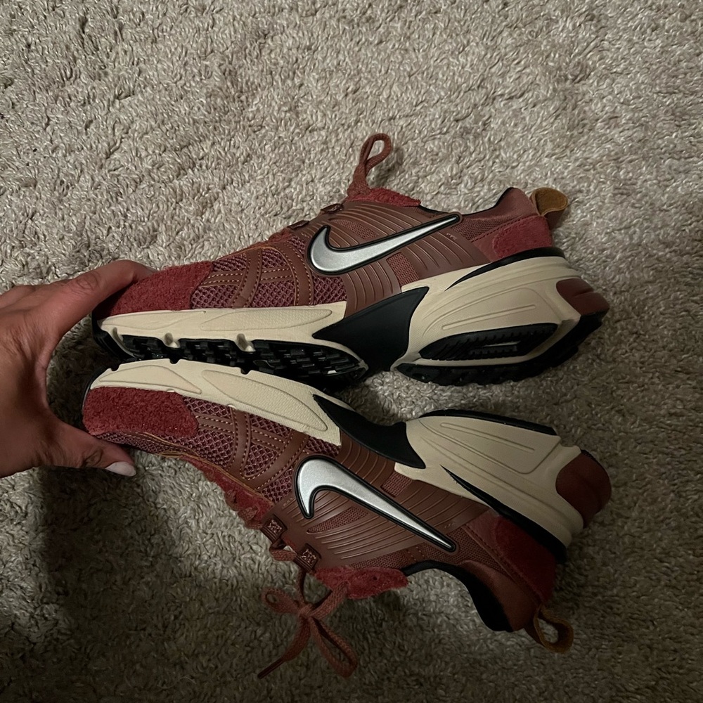 Nike V2K Run Burgundy and Cream Sneakers